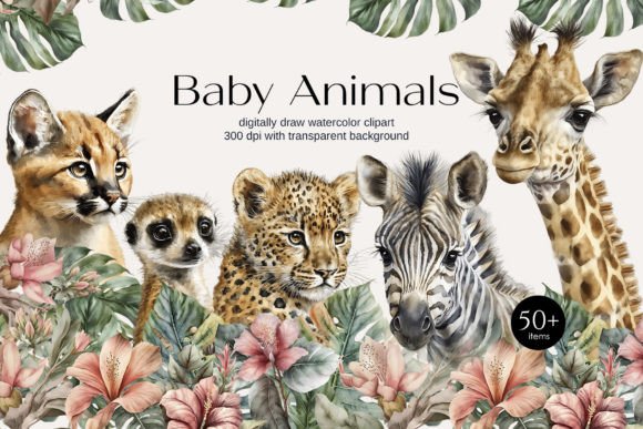 Download Watercolor Safari Baby Animals Clipart - Anima Collection