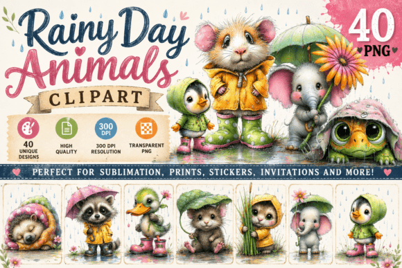 Download Rainy Day Animals Watercolor Clipart - Anima Collection