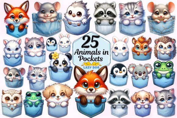 Download Kawaii Animals in Pockets Sublimation Clipart - Anima Collection