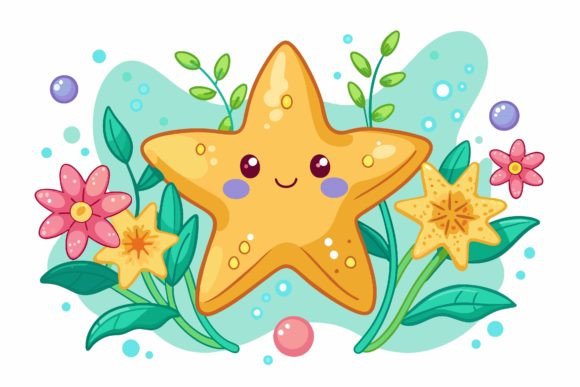 Download Star Fish Animal Cartoon with Flowers on - Anima Collection