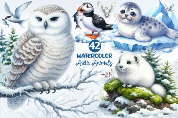 Download Watercolor Arctic Animals Clipart PNG - Anima Collection