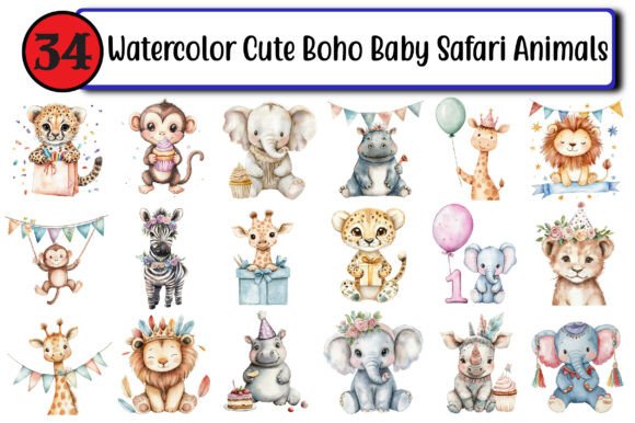 Download Watercolor Cute Boho Baby Safari Animals - Anima Collection