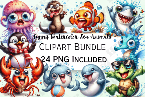 Download Cute Funny Watercolor Sea Animal Clipart - Anima Collection