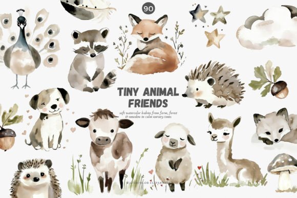 Download Watercolor Baby Animals Clipart Set - Anima Collection