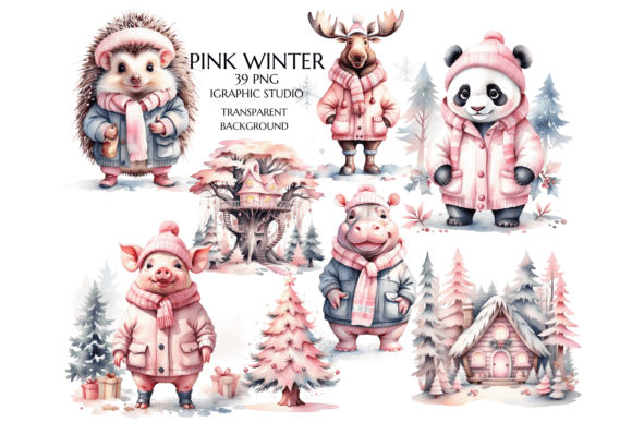 Download Pink Winter Woodland Animals Clipart - Anima Collection