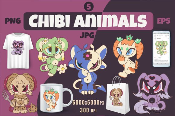Download Chibi Animals Set 05. Tshirt, PNG. - Anima Collection