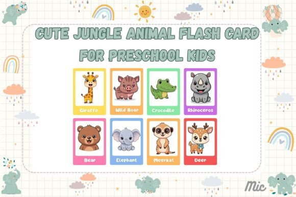Download Cute Jungle Wild Animal Flashcards - Anima Collection