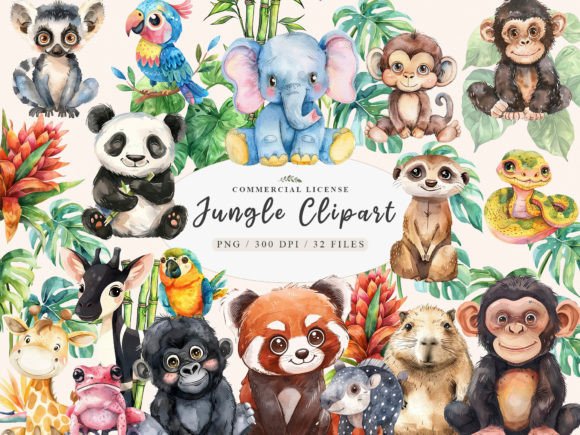 Download Safari Watercolor Jungle Animals Clipart - Anima Collection