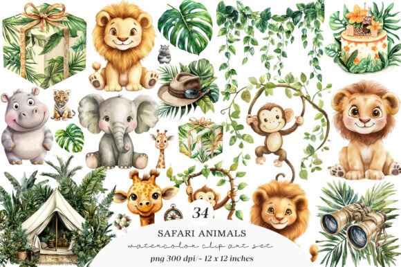 Download Watercolor Safari Animals Png - Anima Collection