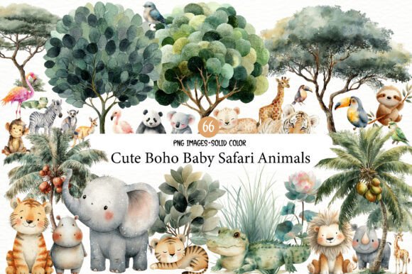 Download Watercolor Cute Boho Baby Safari Animals - Anima Collection