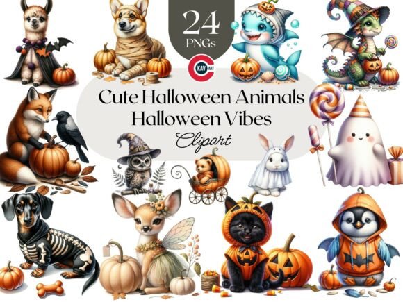Download Cute Halloween Animals Clipart Bundle - Anima Collection