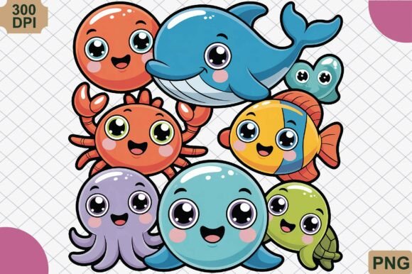Download Cute Ocean Animals Set PNG - Anima Collection