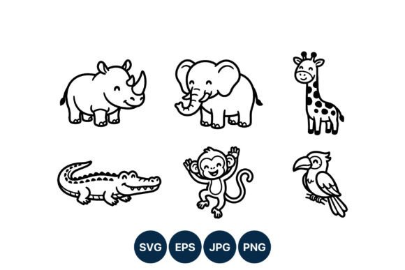 Download Cute Safari Animal Vector Line Art - Anima Collection