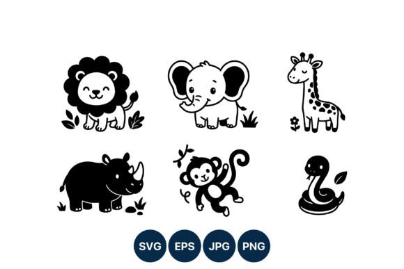 Download Cute Jungle Animals Line Art Vector - Anima Collection