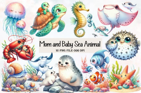 Download Mom and Baby Sea Animal Clipart - Anima Collection