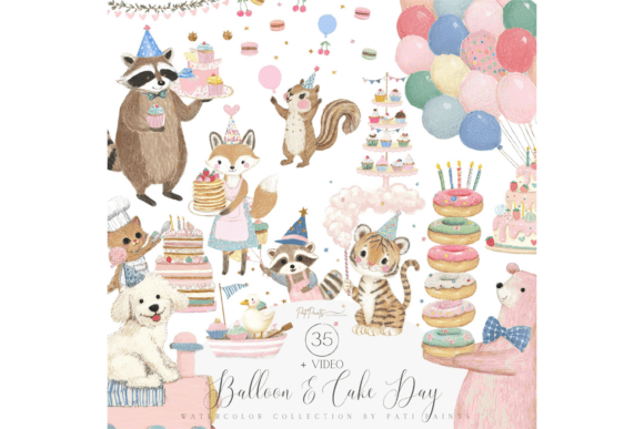 Download Watercolor Sweet Birthday Animals Bundle - Anima Collection