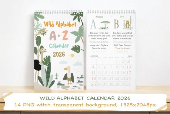 Download Wild Animal Alphabet Calendar 2026 PNG - Anima Collection