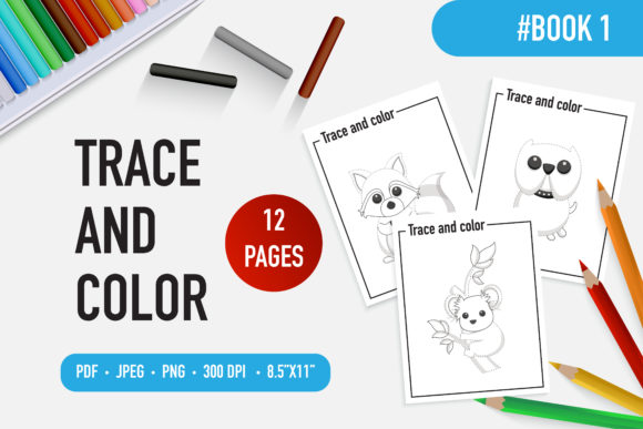 Download 12 Cute Animal Trace and Color Book - Anima Collection